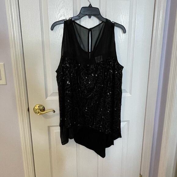 Dantelle evening blouse black sequins sleeveless chiffon 1X - Picture 2 of 7